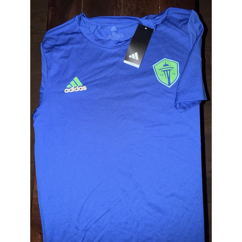 Adidas Seattle Sounders FC MLS Youth XS Blue‎ Pregame Soccer Shirt IM5307 NWT